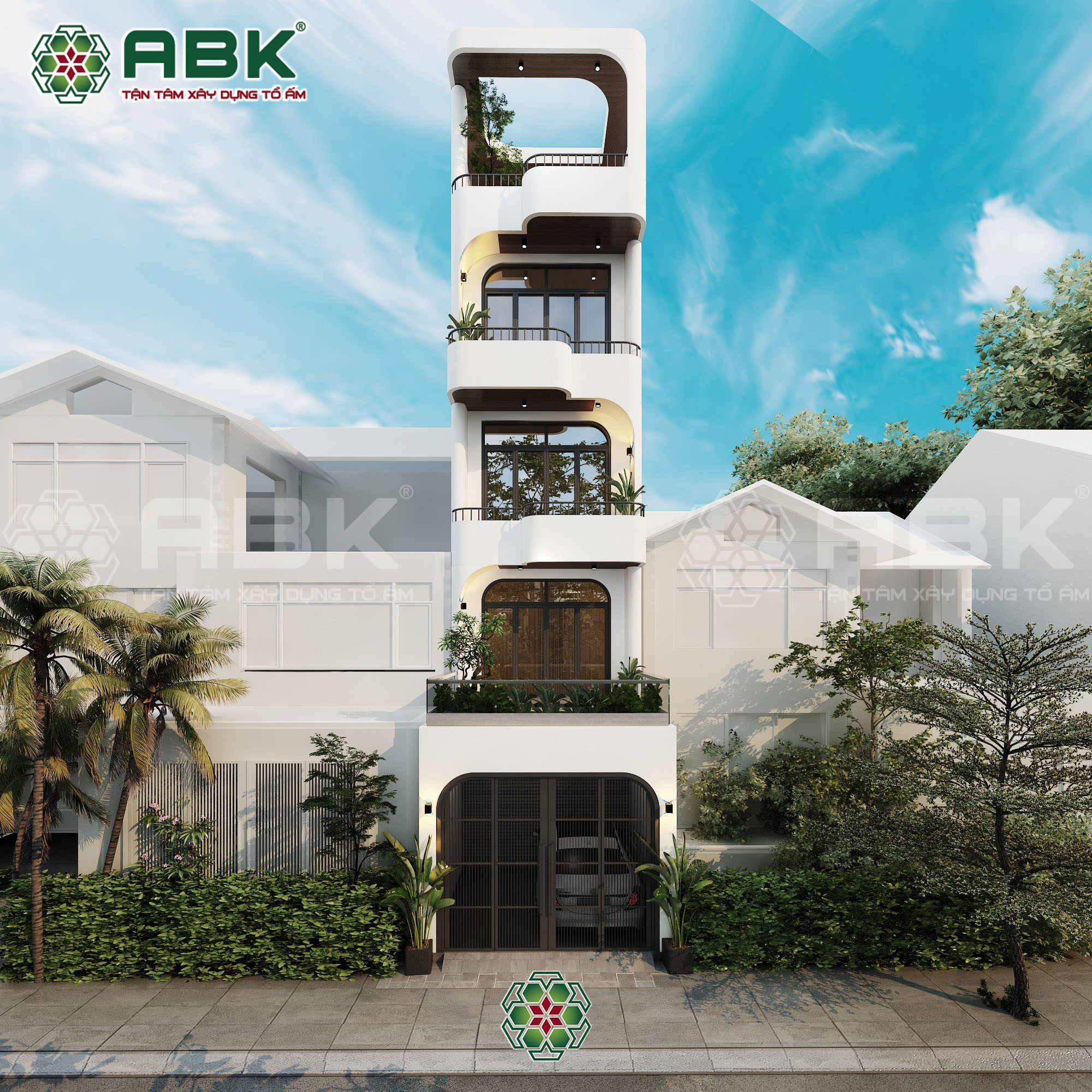 Nhà 4–5 tầng có thang máy - công trình xây nhà trọn gói ABK
